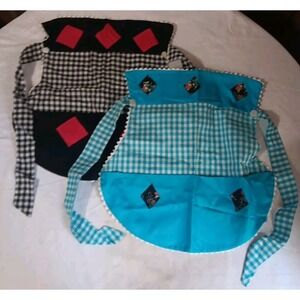 2 Vintage Aprons Handmade Waist Half Kitchen Cooking Cottagecore Pockets READ